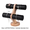 Double-tier solid wood jewelry display stand with black leather cylinders for bracelets - Black PU Leather