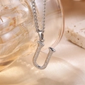 Silver textured letter U pendant necklace with hammer finish on a curb chain link - Steel Letter U (Pendant Only)