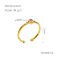 18K gold plated stainless steel open ring featuring a sparkling pink heart zircon - One Size / Pink