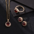 Exquisite gold-plated jewelry set featuring red zircon necklace, ring, and stud earrings - Style B / Red