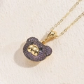 Pendentif ours en peluche plaqué or 14K avec pavé de zircons violets élégant - Violet