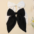Set of two textured solid color ribbon bow hair clips in classic black and white colors - Combination 5 (Black/White Textured Set)