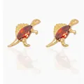 Cute Spinosaurus dinosaur earring in gold plating with red marquise-cut zircon stone - No.5 Spinosaurus - Gold Base Red Zirconia
