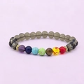 Adjustable chakra bracelet with smoky grey beads and seven colorful natural stones - Smoky Grey Beads with 7 Chakra Elastic Bracelet - jw33