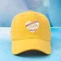 Casquette de baseball jaune Mama à la mode avec broderie cœur sur fond bleu et blanc - Taille unique / Jaune