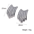 Vintage stainless steel earrings in bright silver finish with brushed metal texture - Silver
