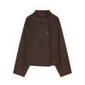 Chaqueta corta de lana marrón oscuro para mujer con cuello alto y botones cruzados - XS / café