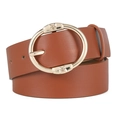 Cintura in pelle marrone da donna con fibbia ovale dorata e decori a farfalla - 106*3.3cm / Cammello+Fibbia Dorata