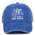 Detail of 75th birthday blue washed cotton cap with embroidery and thumb icons - Sapphire Blue