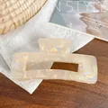 Iridescent cream white rectangular hair claw clip with a pearlescent finish and hollow design - Rectangle 10.5cm / Iridescent Yellow