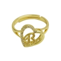 Golden heart-shaped open ring featuring an artistic letter B and sparkling zircon pavé - Adjustable Open / Letter B
