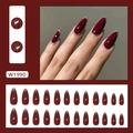 Glossy burgundy almond press on nails with silver glitter tips, 24-piece professional set - Almond Shape / Wine Red (With Glue)