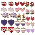 30tlg. Herz-Flügel- und Rosen-Emaille-Anhänger aus Legierung für DIY Schmuckzubehör - Gemischte 30 STUKS Rot/Rosa/Lila Herzblumen (15 Stile x 2)