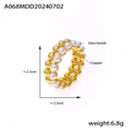 Zweireihiger Perlenring mit goldfarbenen Kupferperlen und weißen Kunstperlen - US 6 / Ring / Gold