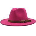 Klassischer Filzhut mit breiter Krempe in Fuchsie und braunem Kunstlederband - Fuchsia