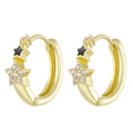 Gold star hoop earrings with micro-set zircon and black enamel star accents for women - Starry Sky Combination Gold Hoop Earrings (14K金 Z-616)