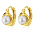 Elegant 18K gold-plated stainless steel hoop earrings featuring white round pearls - Gold Twisted Pearl