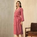Women's rose pink waffle robe with waist tie and pockets, quick-drying summer sleepwear - Women-Purplish Red
