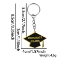 Acrylic graduation cap keychain featuring gold Congrats Grads text with size dimensions - Congrats Grads Hat Style