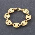 Polished 18k gold plated stainless steel pig nose chain bracelet with lobster clasp - Gold Pig Nose Chain Style (KB1862275-KJX)