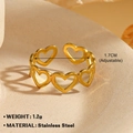 Adjustable golden hollow heart ring in stainless steel with a minimalist stacked design - Heart Chain / Gold