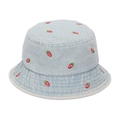 Detail of light blue denim bucket hat with red strawberry embroidery for kids - 50cm / Strawberry Light Blue