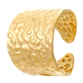 18K gold plated wide open ring featuring a unique hammered wavy texture for women - Wide Hammered Style (wg-1081)
