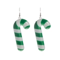 Detail of festive green and white striped candy cane drop earrings on white background - Green Candy Cane Hook