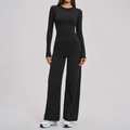 Zwarte yoga set voor dames met shirt met lange mouwen en wijde broekspijpen - S / Premium Zwart