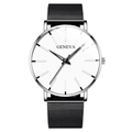 Men's quartz watch with silver round case, white dial, and black mesh steel strap - White Dial Silver Case Black Mesh Band