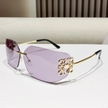 Sleek rimless sunglasses with light purple lenses and golden metal logo temples - Gold Frame Grey Purple Lens