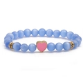 Perlenarmband mit himmelblauen Katzenaugensteinen und vergoldetem rosa Herzanhänger - Rosa