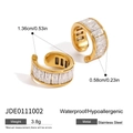 Gold stainless steel non-piercing earrings with cubic zirconia and size dimensions - Zirconia Hoop Earrings / Gold
