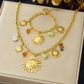Set collana con ciondolo sole e bracciale con perline a cuore su scatola regalo - Set da 2 Pezzi N3791 B1833