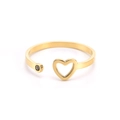 Detail shot of heart cutout with crystal accent on gold adjustable stainless steel ring - Hollow Heart With Stone Style / Gold