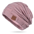 Winter knitted beanie for women in mixed pink purple with warm fleece lining and leather patch - Mixed Pink