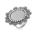 Bohemian silver floral ring with rhinestones and adjustable band on white background - Adjustable Open / Antique Silver