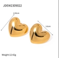 Polished 18K gold plated stainless steel heart-shaped stud earrings in golden finish - Gold 3D Heart Earrings (JDEW2309022)
