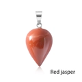 Polished natural Red Jasper teardrop pendant with a silver-tone metal bail on white - Red Jasper