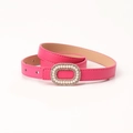 Cintura da donna in pelle PU rosa con elegante fibbia ovale in perle e strass - Rosa Rosso