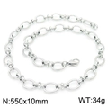 Collana a catena hip hop in acciaio inossidabile argento con maglie ovali, 550x10mm - Argento 550x10mm(KN228736-Z)