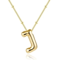 18K gold plated bubble letter J necklace with a dainty bead chain for women - Letter J - Gold