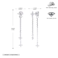 Dettaglio di orecchini a fiore con nappe, dimensioni e marchio in argento 925 sterling - Argento 925 placcato oro bianco
