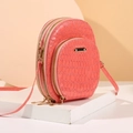 Pink crocodile pattern mini crossbody bag with multiple gold zipper compartments - Pink