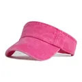 Rose pink washed cotton sun visor hat with wide brim and decorative stitching - Rose Red