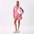 Pink vintage aesthetic half-zip sweatshirt and shorts set for women in casual sports style - S / Pink