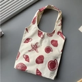 Minimalist beige canvas tote bag with red marine life prints and sturdy handles - Dark Red Shell Sea Star Pattern