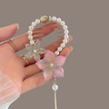 Pink lily of the valley tassel hair claw clip with pearls and sparkling rhinestones - J63 Pink Lily Tassel Claw Clip