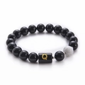 Black agate and white turquoise beaded bracelet with golden letter Q charm detail - Letter Q
