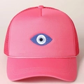Gorra trucker rosa ajustable con bordado de ojo turco y malla trasera transpirable - Rosa Rojo
